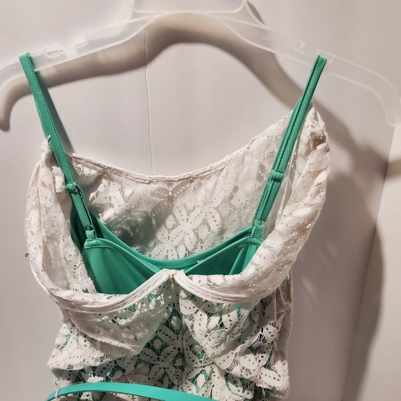 Dressbarn Lace Overlay Belted Dress Size 10 Mint Green & White - Picture 9 of 9